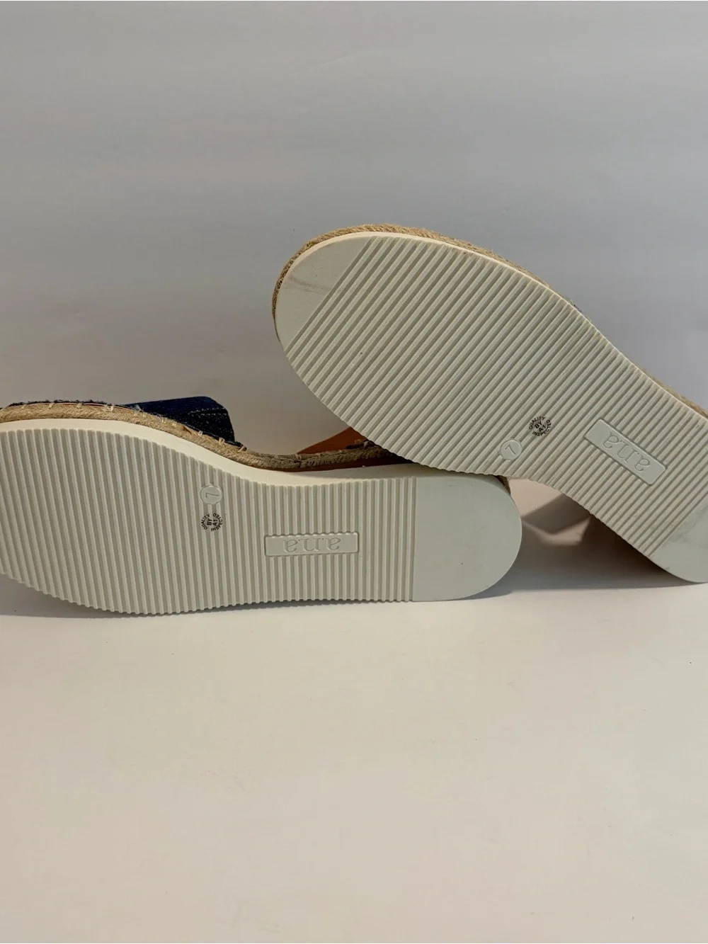a.n.a Navy Denim Espadrille Platform Sandals with Tan Ankle Strap